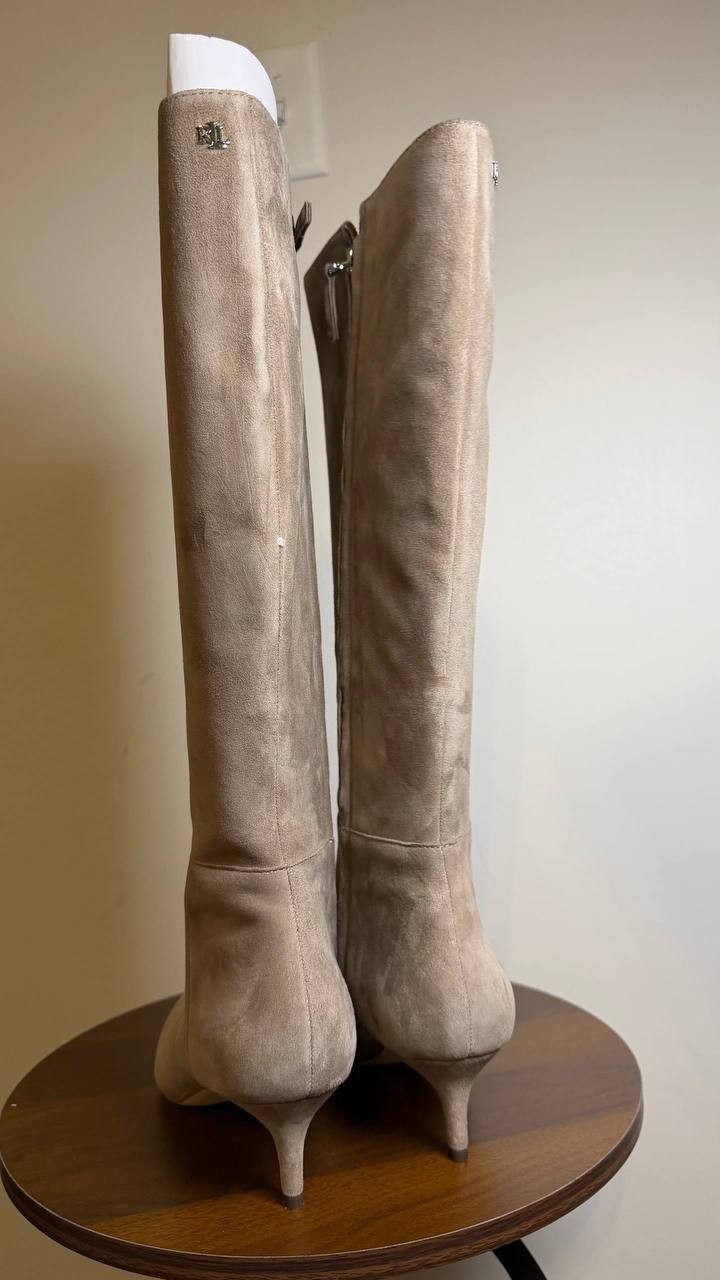 Lauren Ralph Lauren McKay Boots 8B Taupe Suede Tall Pointed Toe NIB msrp$275