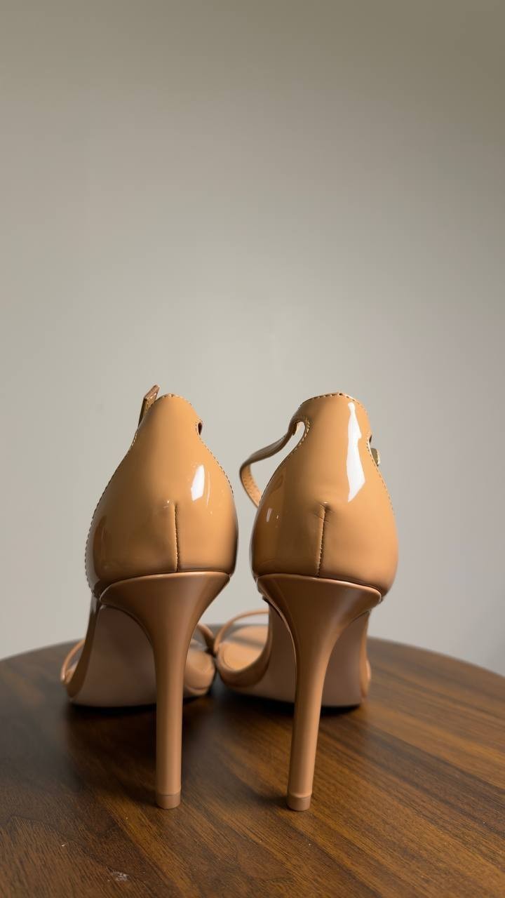 Madden  Girl  Brazen  Stiletto  Dress  Sandals  Nude  Patent  8  New  $55
