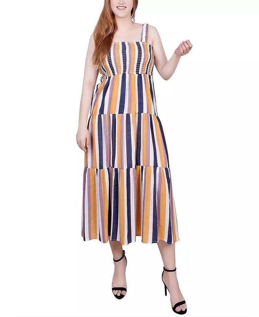NY Collection Petite Smocked Bodice Tiered Midi Dress Blue Size PL NWT $58