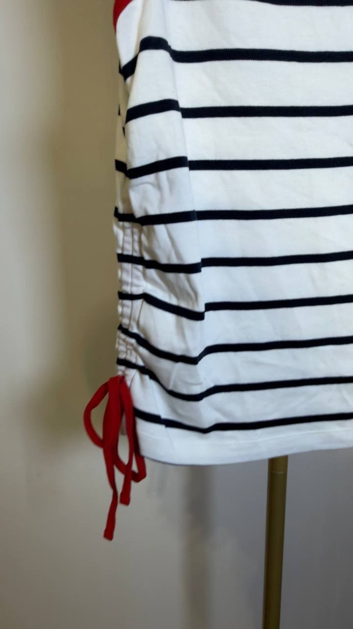 Tommy Hilfiger Tie‑Detail Sleeveless Cotton Top White/Red/Black XL NWT $39.50