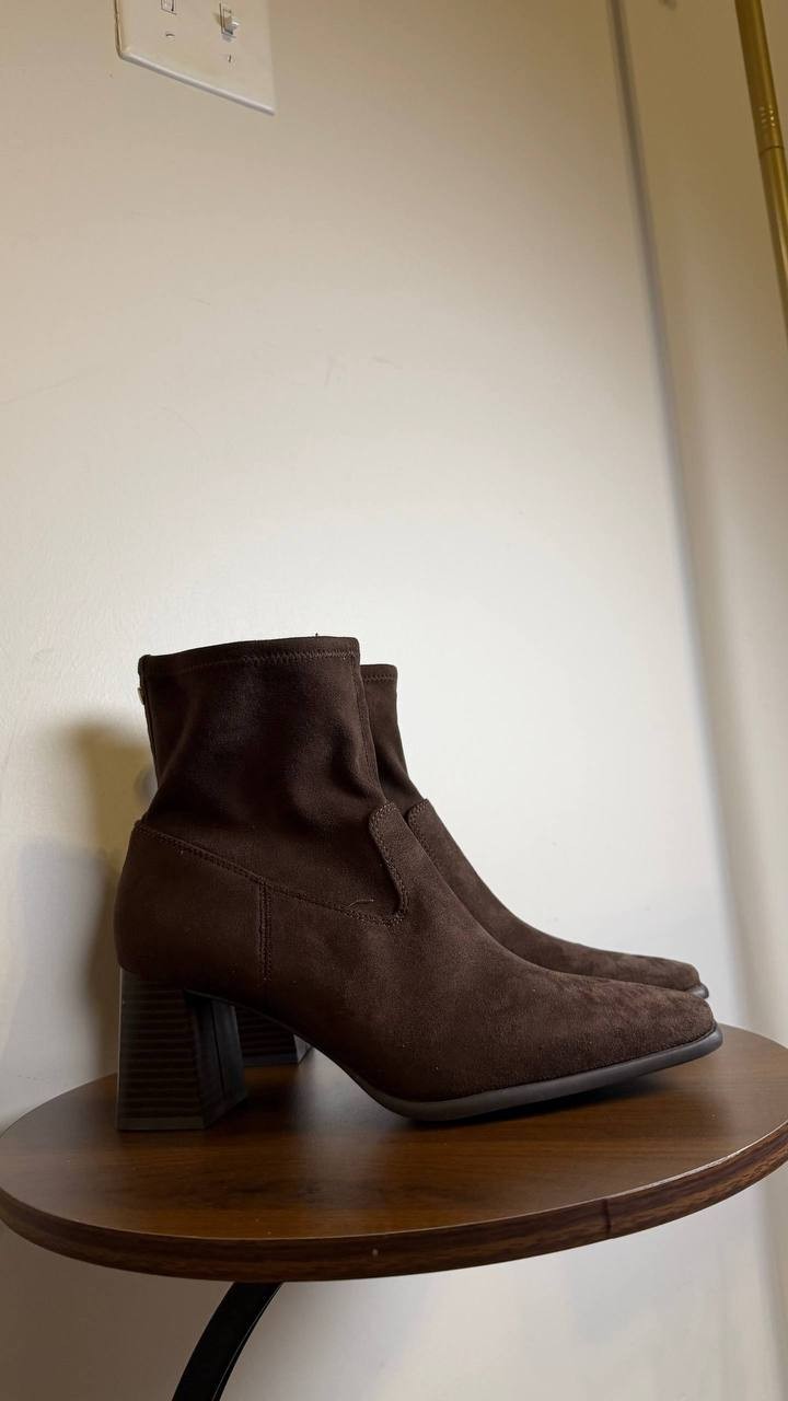 Anne Klein Paidge Bootie Dark Brown 8M Fabric Sock Fit Booties NWB MSRP $109