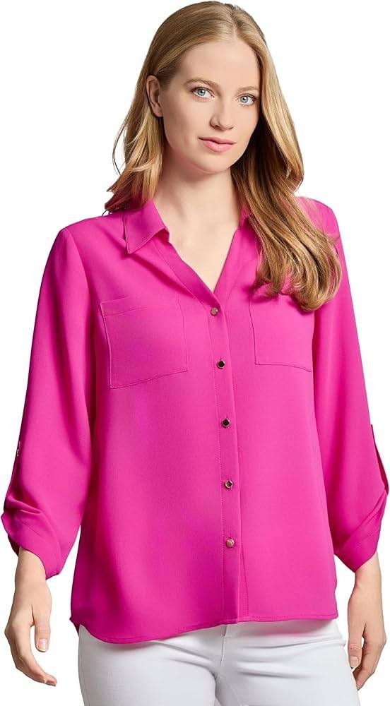 Jones New York Pink Button‑Up Blouse – Size L – NWT – $79.50.