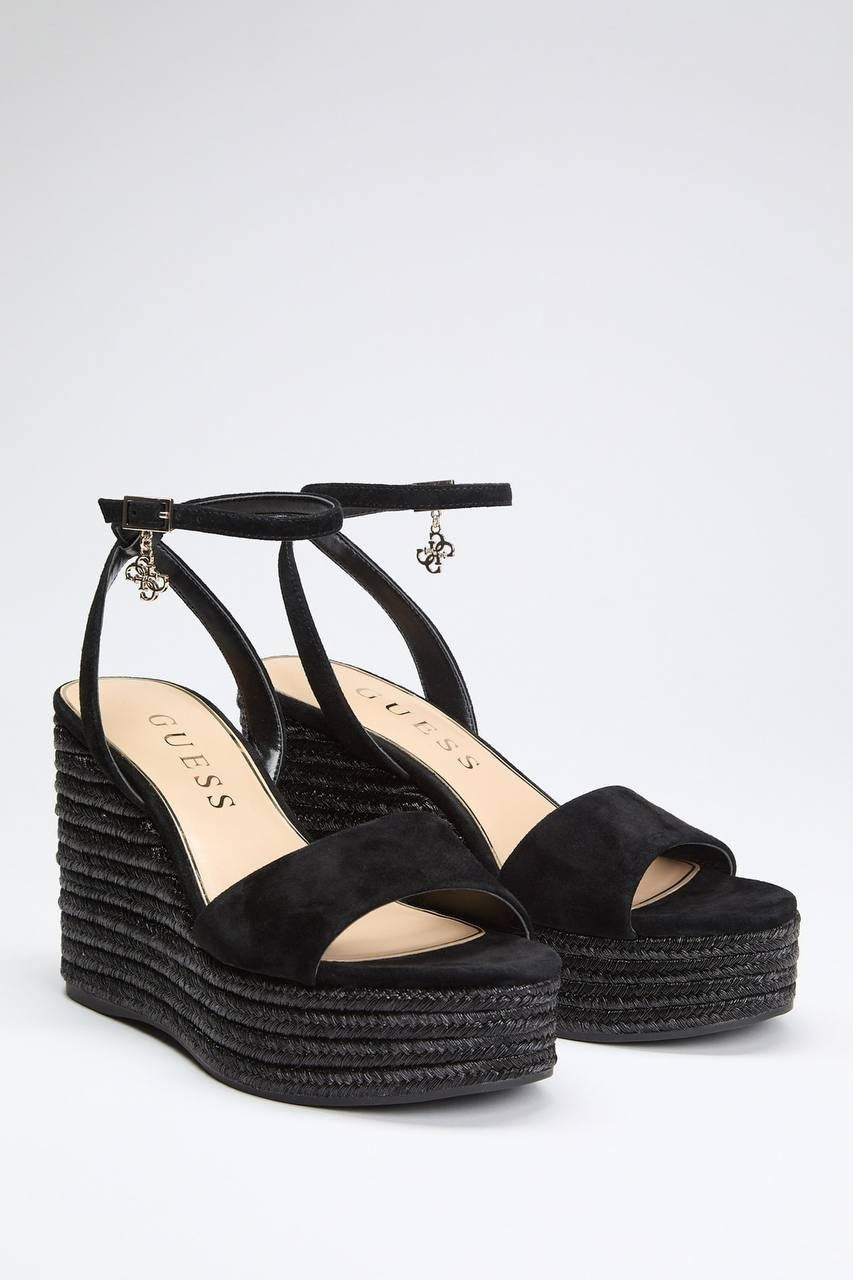 Guess  Everly  Charm  Wedge  Sandals  Black  7M  New  $149