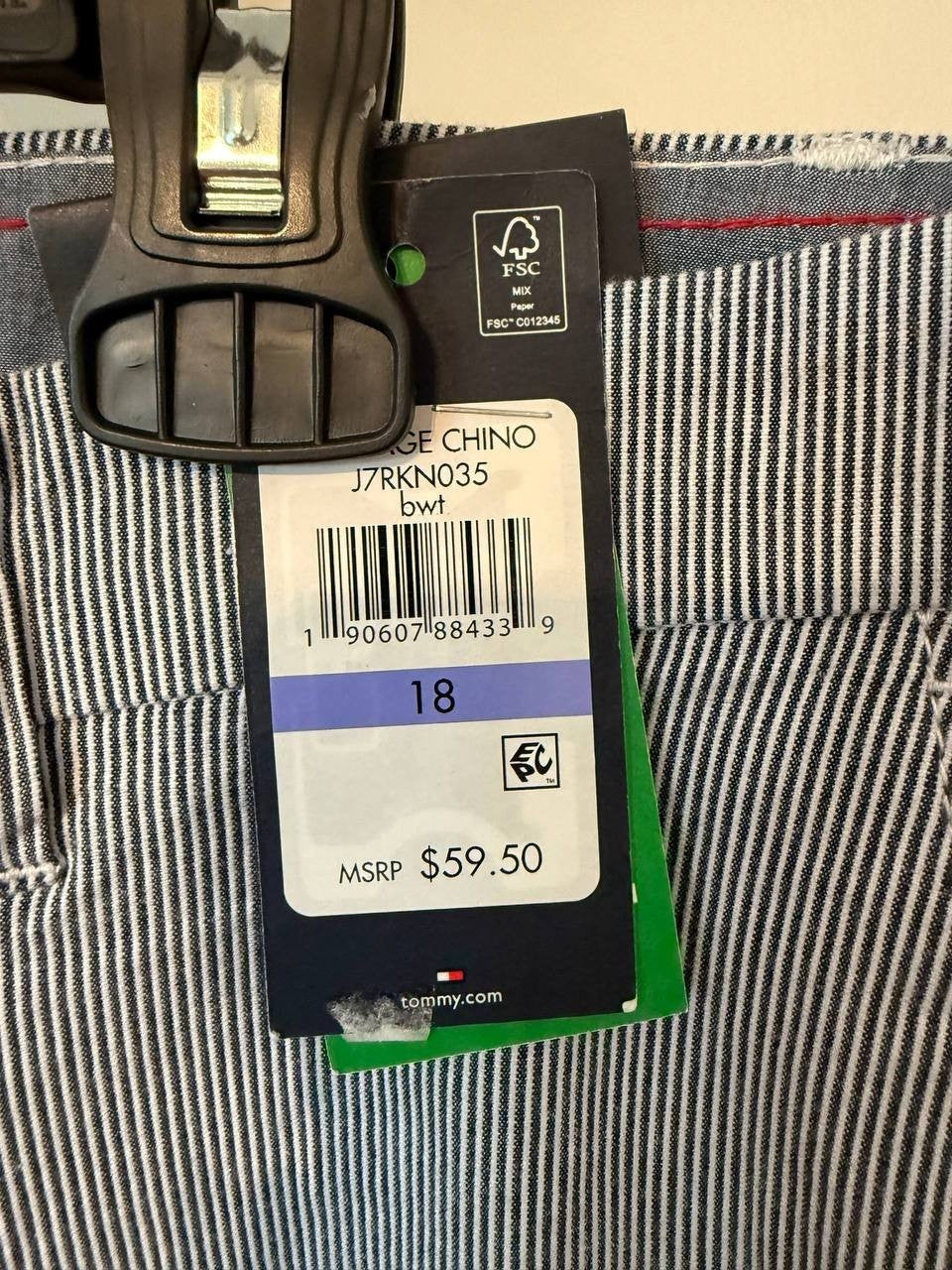 Tommy Hilfiger Plus‑Size Pinstripe Hampton Chino Pants – Size 18 – NWT – $59.50