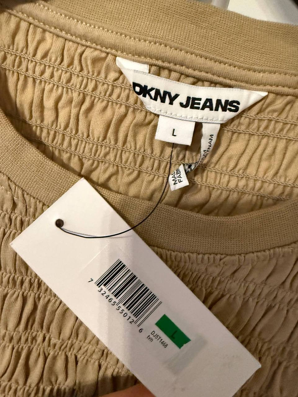 DKNY Jeans Textured Sleeveless Ruffle‑Hem Top – Beige – Size L – NWT – $69.50