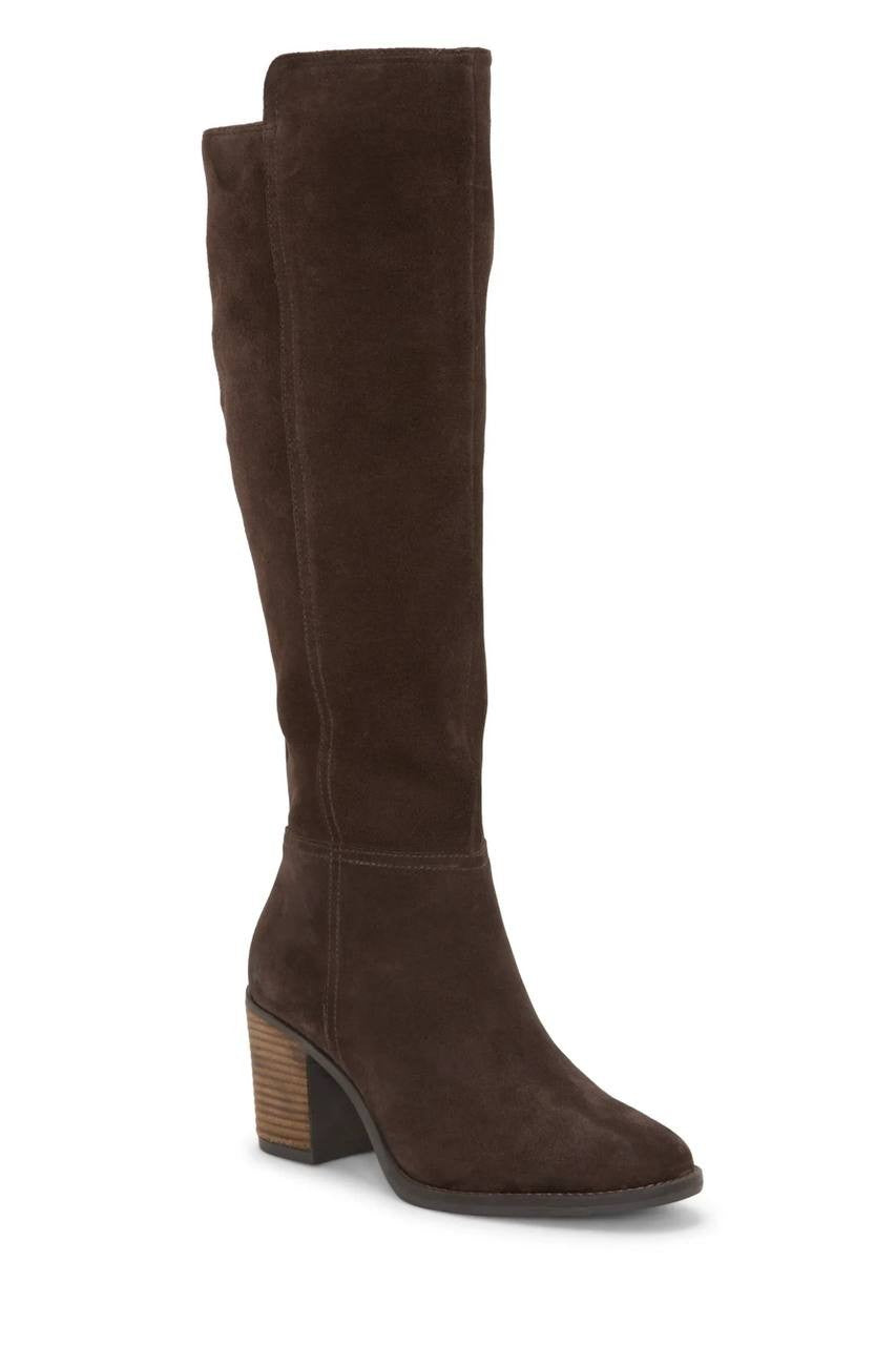 Lucky Brand Bonnay Wide Calf Knee High Boots Dark Brown 6M Suede $189 NWB