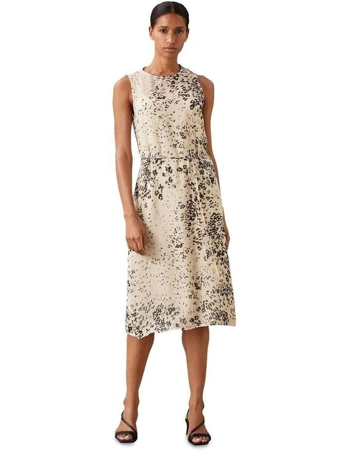 Calvin Klein Printed Chiffon Midi Dress Light Grey M NWT $149