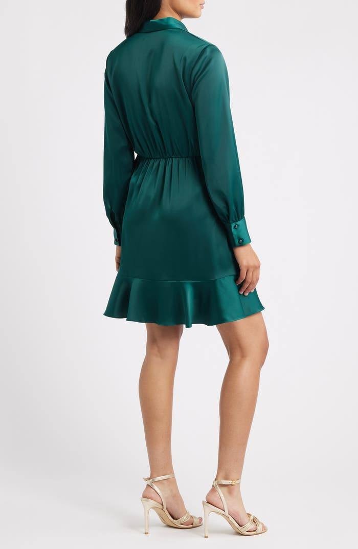 Anne Klein Long‑Sleeve Ruffle‑Hem Faux‑Wrap Minidress – Size 6 – NWT – $129