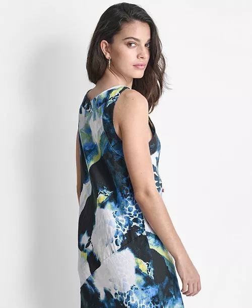 DKNY Printed Linen Sleeveless Dress – Size XL – NWT – $129