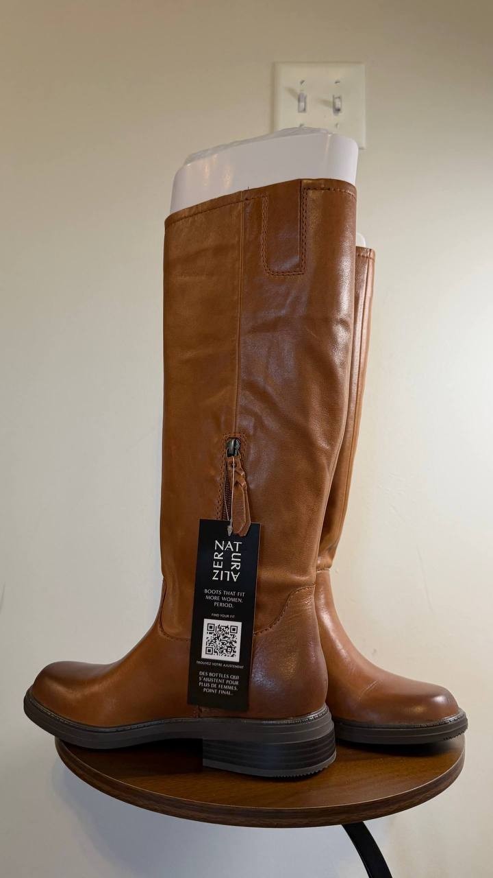 Naturalizer Ontime Boots 7W English Tea Leather Wide‑Calf NIB msrp$274.99