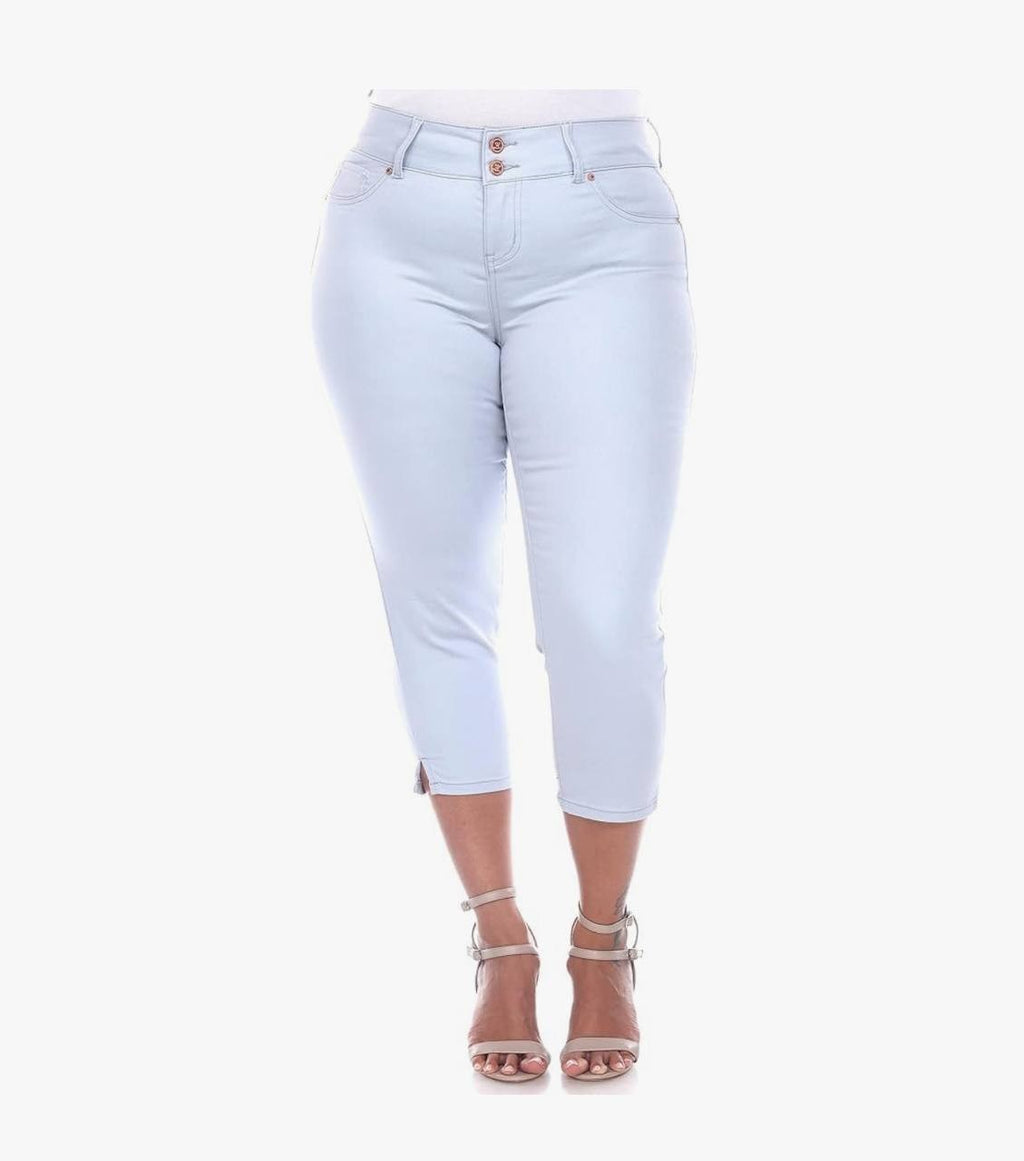 White Mark Plus Size High-Rise Super Stretch Denim Capri Jeans, Size 16