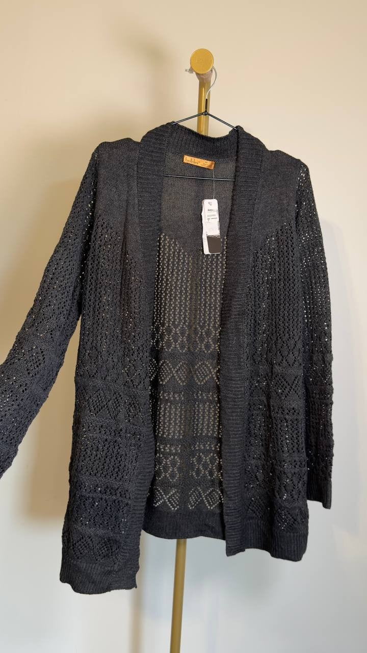 Belldini Pointelle Long Sleeve Open Cardigan Sweater Heather Charcoal XL NWT $64