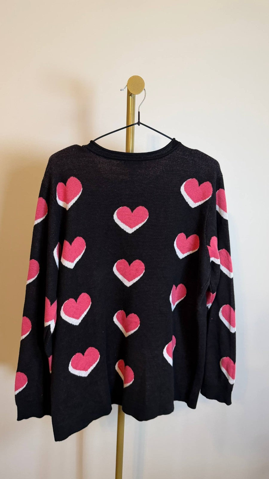 Jones New York Women’s Scatter Heart Crewneck Sweater Black Pink $99 NWT