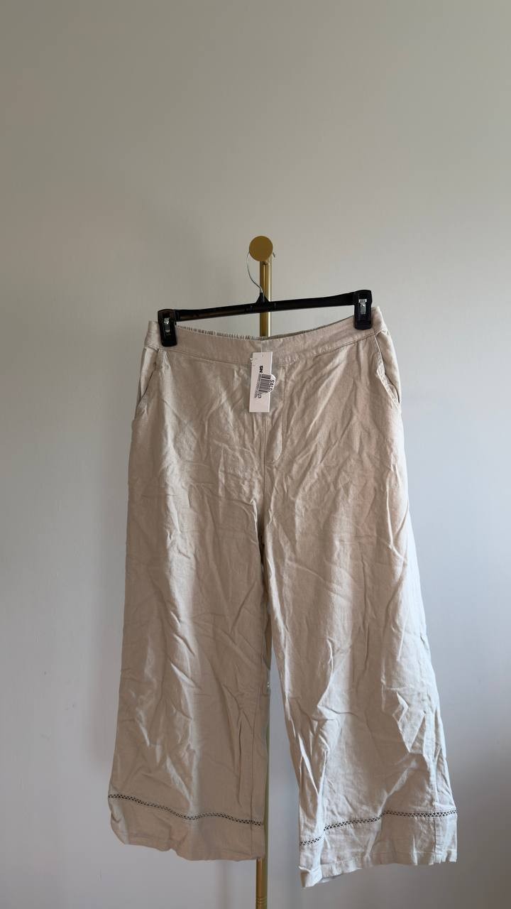 DKNY Jeans Linen‑Blend High‑Rise Pull‑On Wide‑Leg Pants Pebble PXL NWT $89