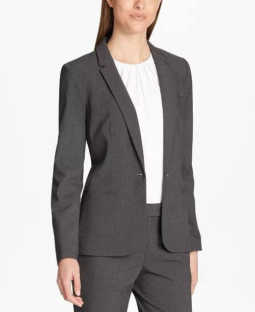 Calvin Klein Petite Gray One-Button Blazer 0P NWT Tailored Suit Jacket