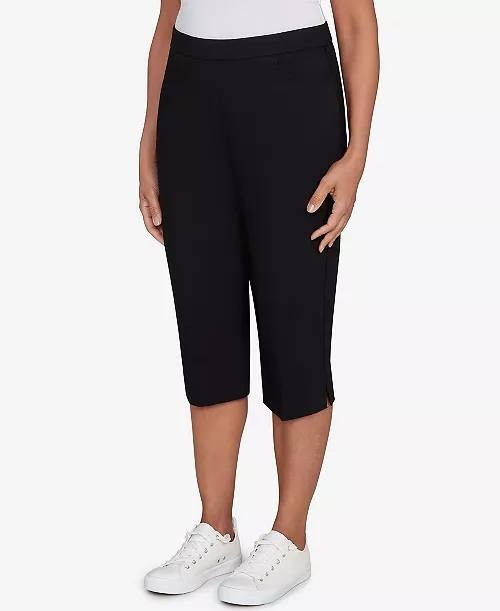 Alfred Dunner Women’s Petite Classic Allure Stretch Clamdigger Pants Black 10P $