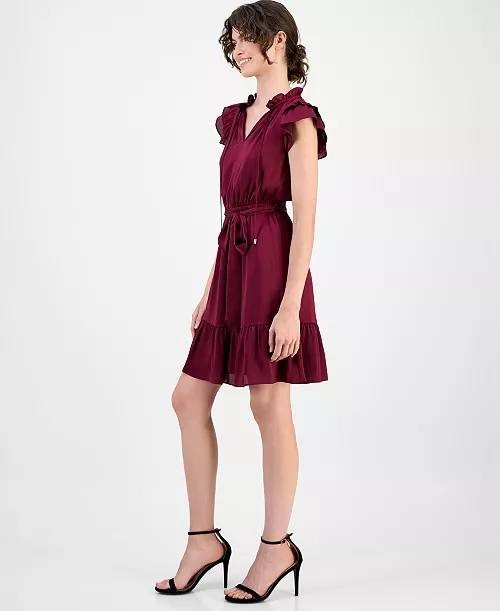 Anne Klein Flutter‑Sleeve Tiered Dress Chianti XS NWT $139