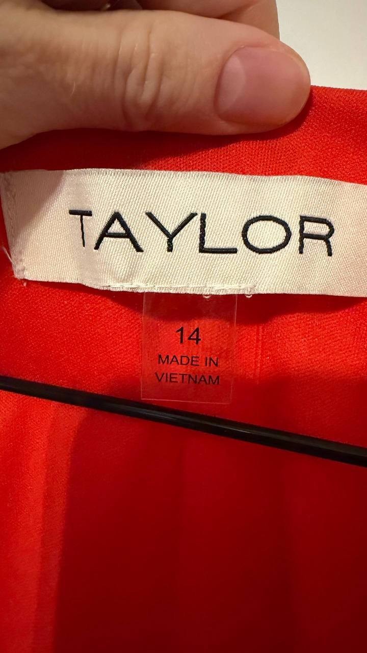 Taylor Printed Flutter-Sleeve Fit Flare Dress Flame Denim 14 Pre-Owned