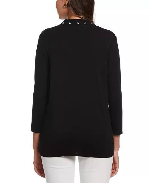 Rafaella Petite Cardigan Crew Neck Sweater Black PM NWT MSRP$59