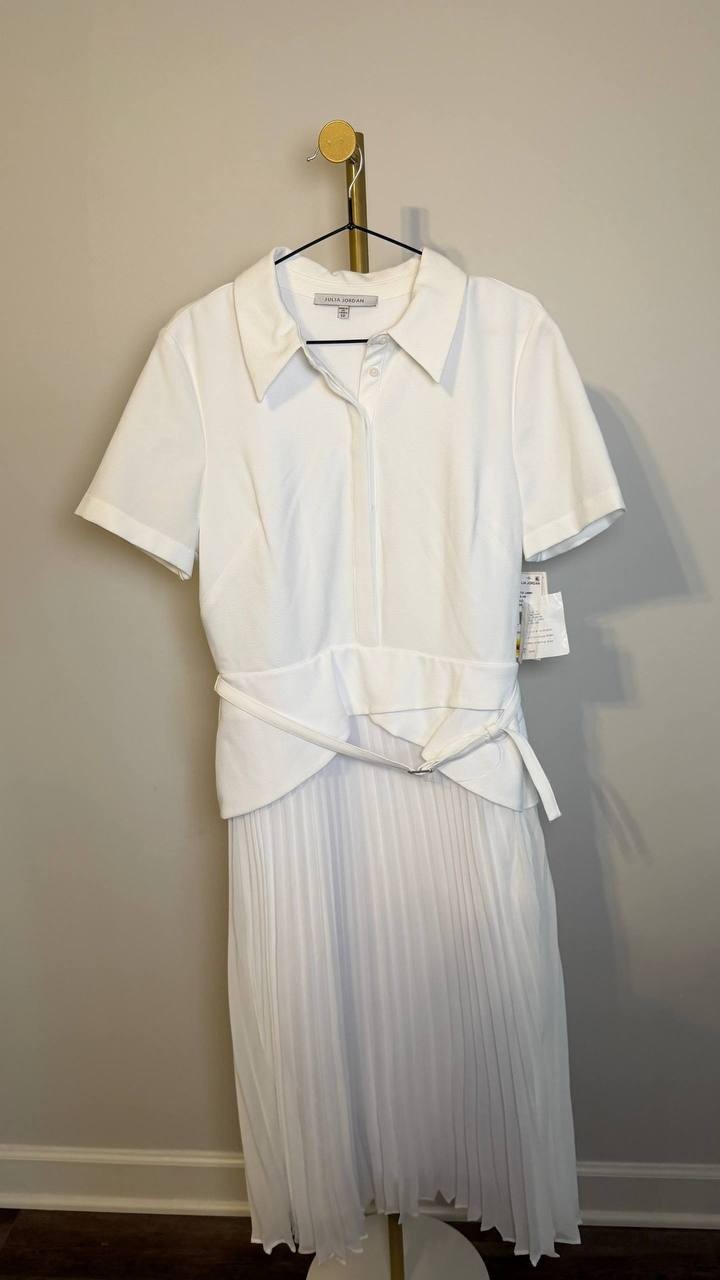 Julia Jordan Mixed‑Media Pleated Midi Dress White 12 NWT $129