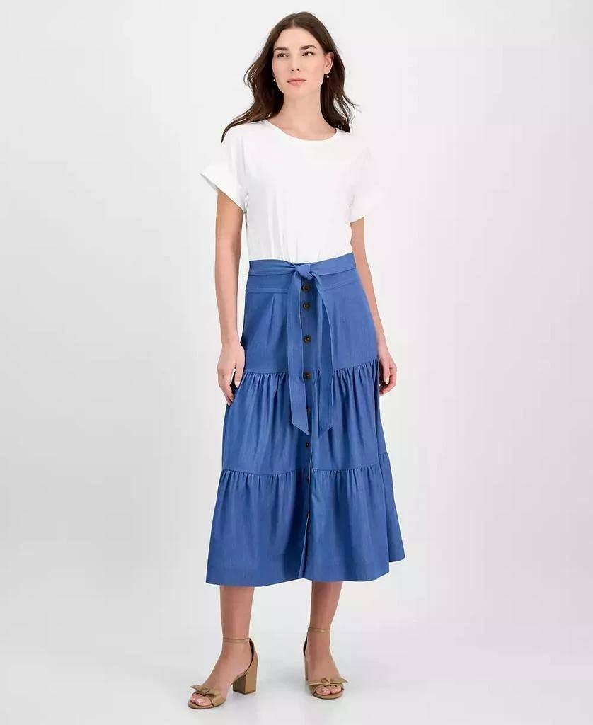 Tahari Mixed Media Tiered Fit & Flare Dress – Size L/G – NWT – $138