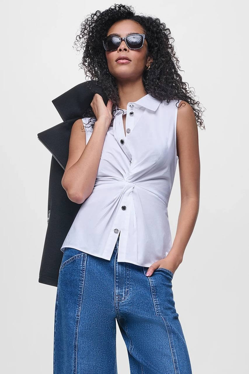DKNY Jeans Women’s Poplin Twist Front Shirt White M NWT $79 