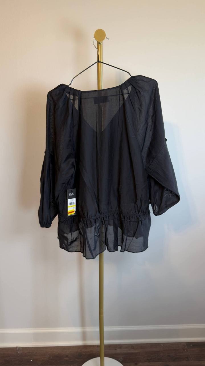 Karl Lagerfeld Paris Solid Peplum Blouse Black M NWT $99