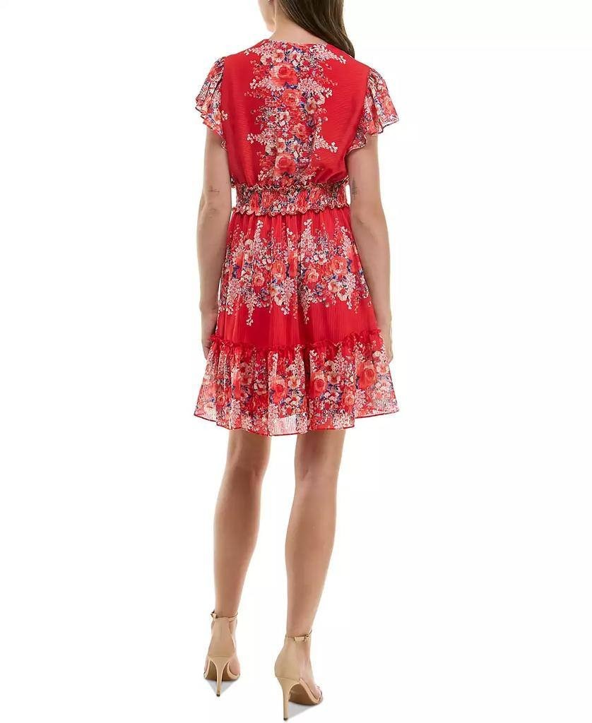 Taylor Printed Flutter-Sleeve Fit Flare Dress Flame Denim 14 Pre-Owned
