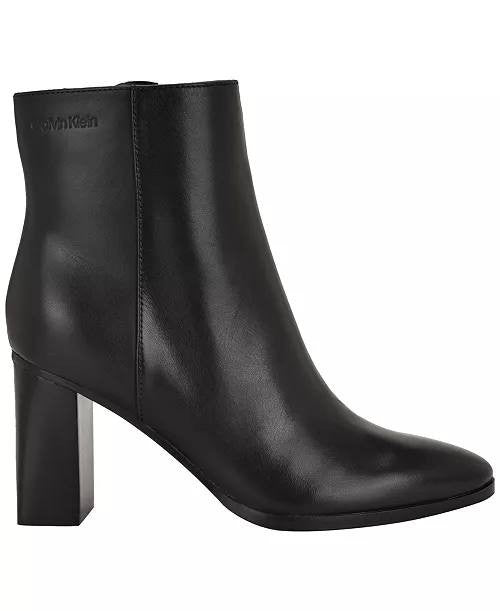 Calvin Klein Black Leather Block Heel Booties 9M New in Box MSRP $189