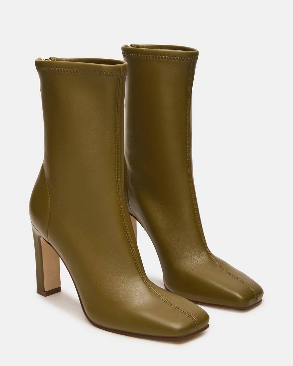 Steve Madden Khelan Olive Ankle Boots 9M Vegan Leather Block Heel $119.95 NWB
