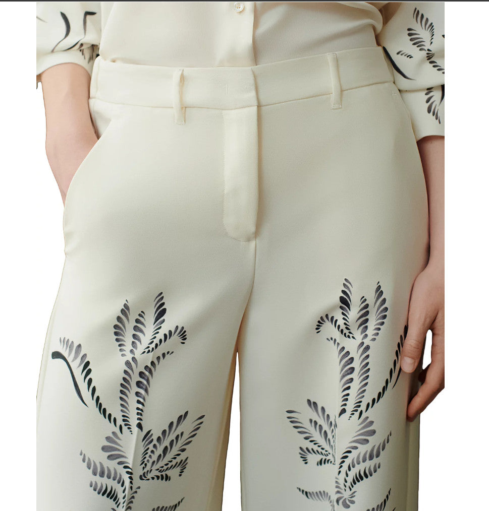 Marella Art.365 Pesco Printed Pants Slit Pockets Tailored Fit US 4  MSRP $495
