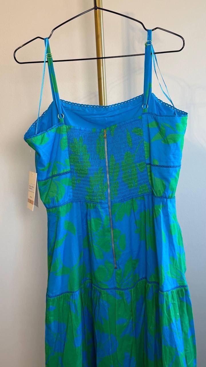 Taylor Tiered Square Neck Floral Dress Blue Size 12 NWT $139