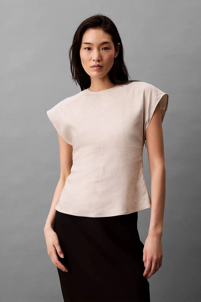 Calvin Klein Stretch Linen Top Cream XS NWT $99