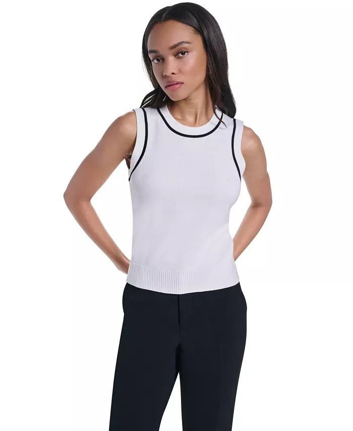 Karl Lagerfeld Paris Contrast Trim Sleeveless Sweater White XL NWT $69