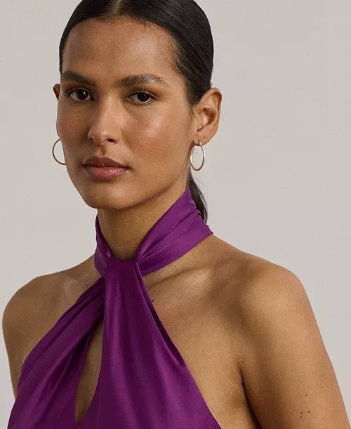 Lauren Ralph Lauren Charmeuse Halter Cocktail Dress Purple 12 NWT $265