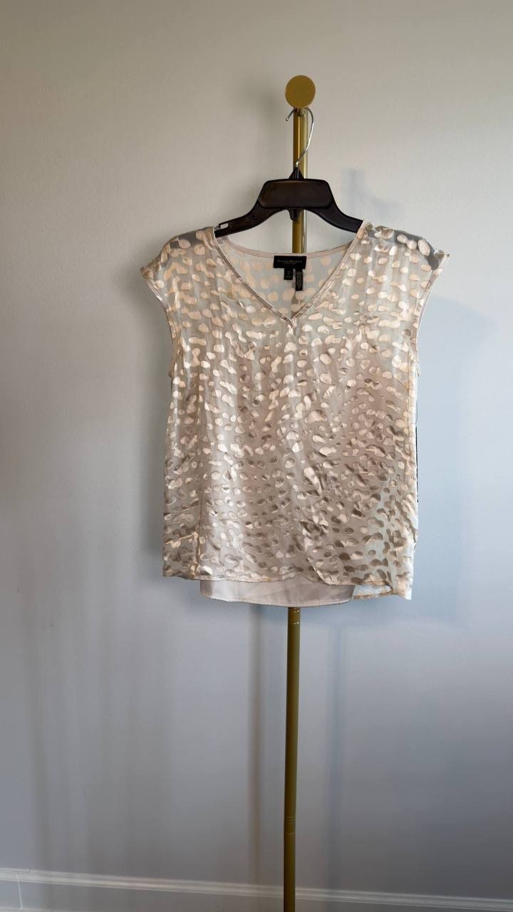 Donna Karan NY Cap‑Sleeve Silk‑Blend Burnout Blouse Beige XS NWT $129