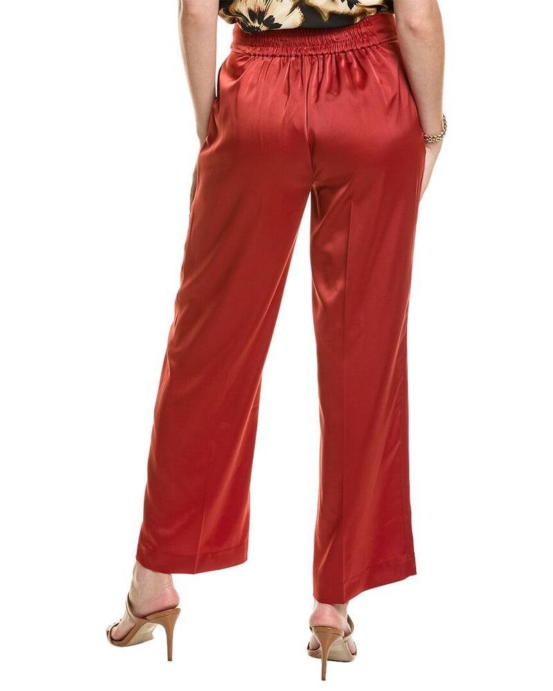 Anne Klein Pull-On High Rise Belted Wide Leg Satin Pants Red XL NWT $99