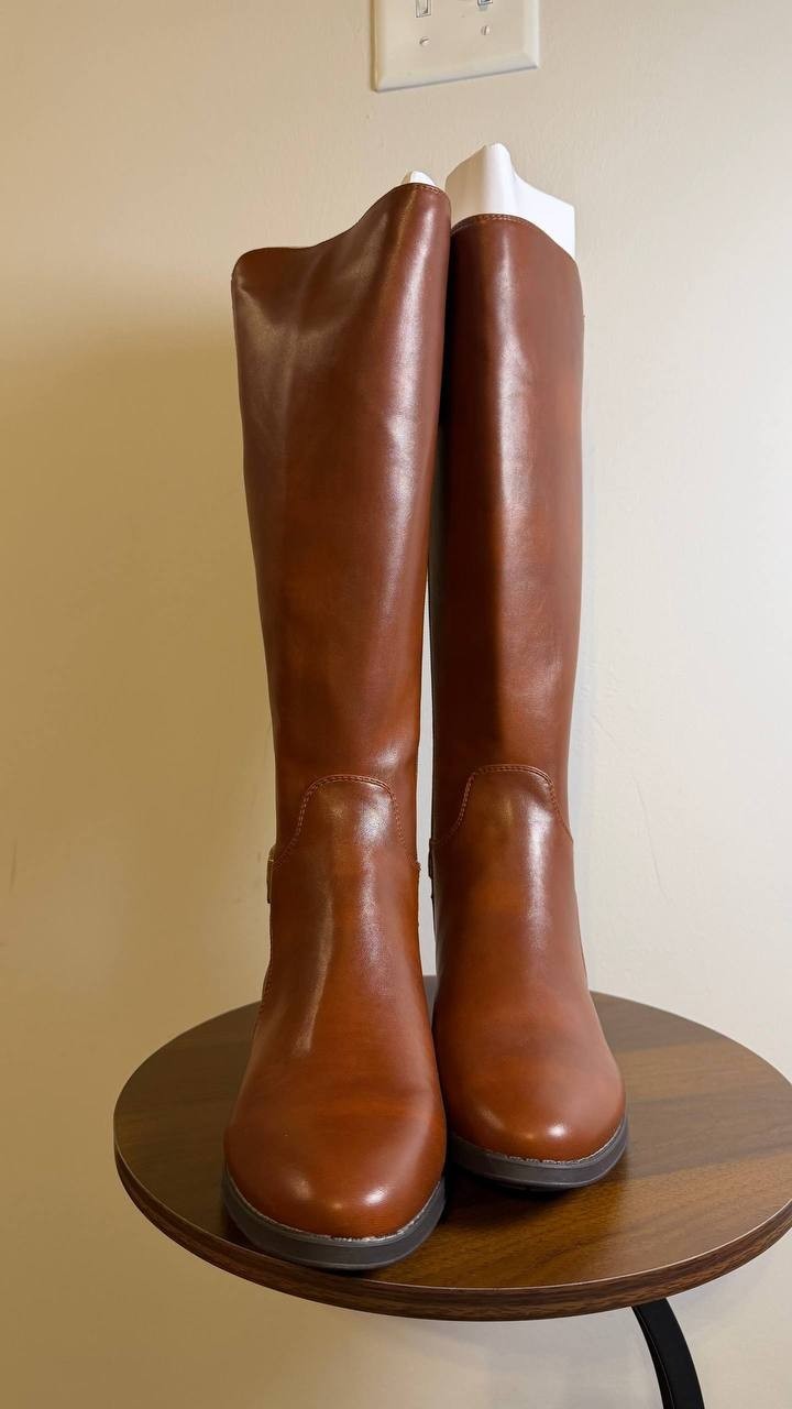 Sam & Libby Percy Boots 9 Hazelnut Man‑Made Knee‑High Riding Round Toe NIB