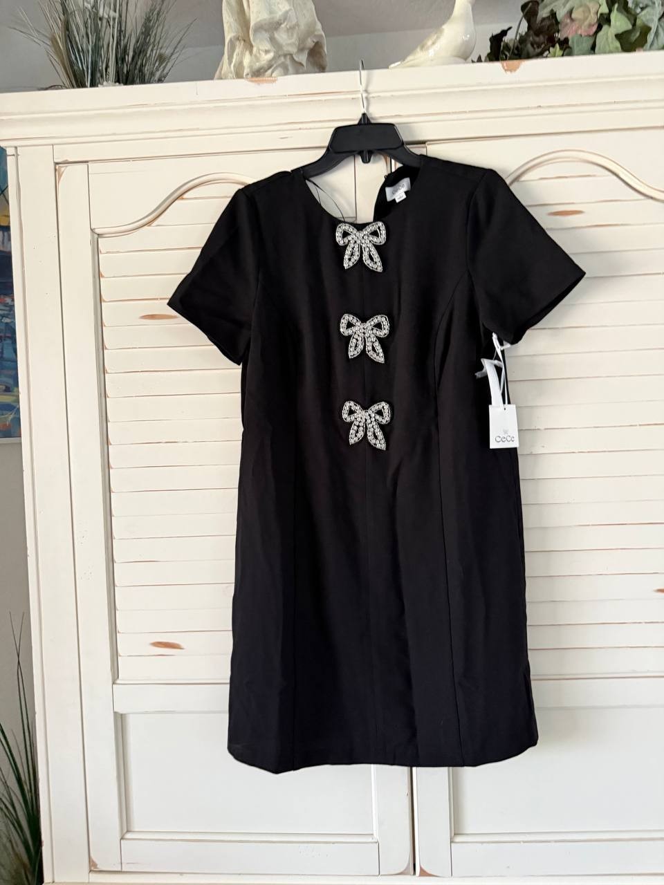 CeCe Dress 8 Rich Black Sequin Bow Mini Cocktail Holiday NWT MSRP $129