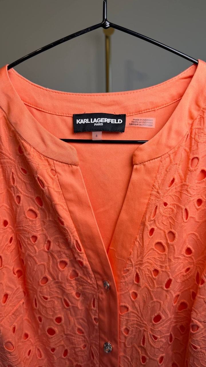Karl Lagerfeld Paris Petite Eyelet Button‑Front Dress Terracotta 8P NWT $199