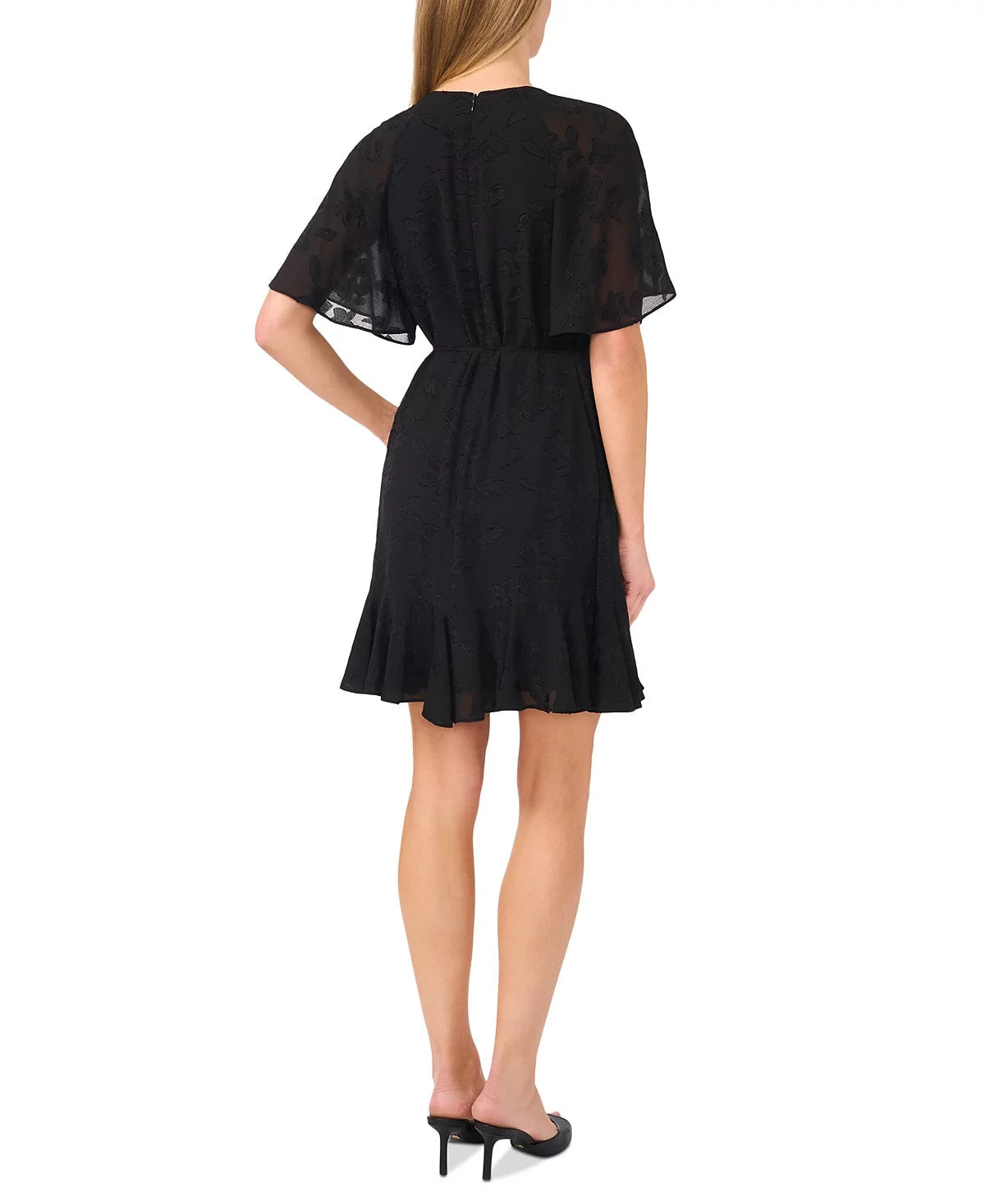CeCe Flutter-Sleeve Fit & Flare Dress – Black, Size M