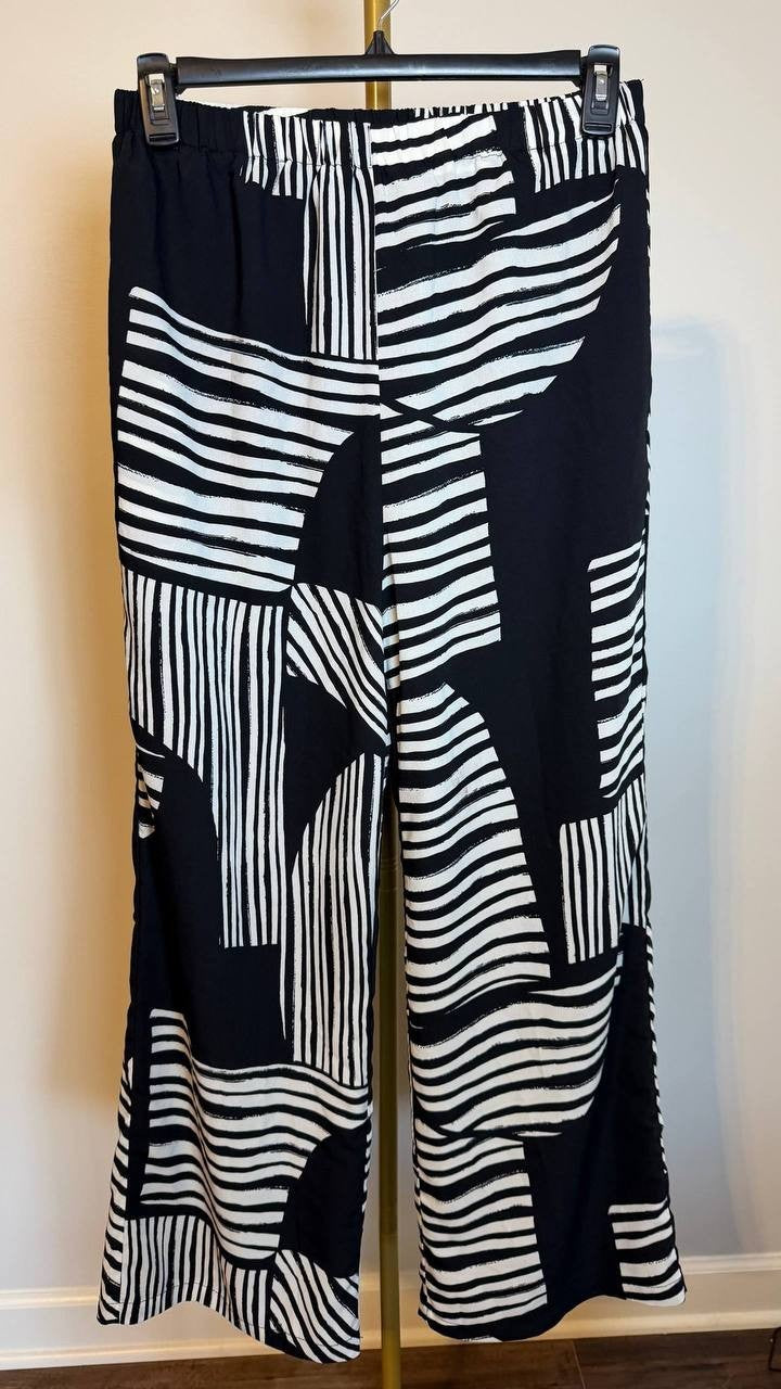 Gracia Black Mismatch Line Pattern Pajama Pants Size L Excellent Preowned