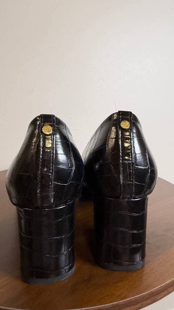 Jones New York Block Heel Pumps 7.5M Black Croco Faux Leather MSRP $69.90