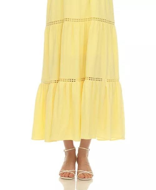 White Mark Scoop Neck Tiered Ruffle Midi Dress Yellow XL NWOT $76