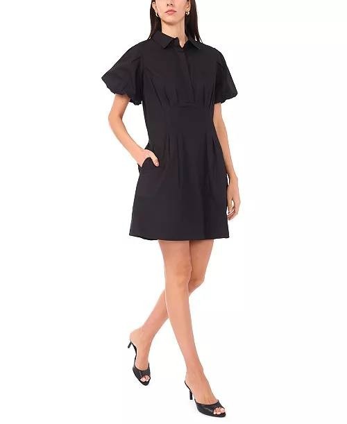 CeCe  Women’s  Puff  Sleeve  Button  Front  Short  Dress  Black  XL  NWT  $89 