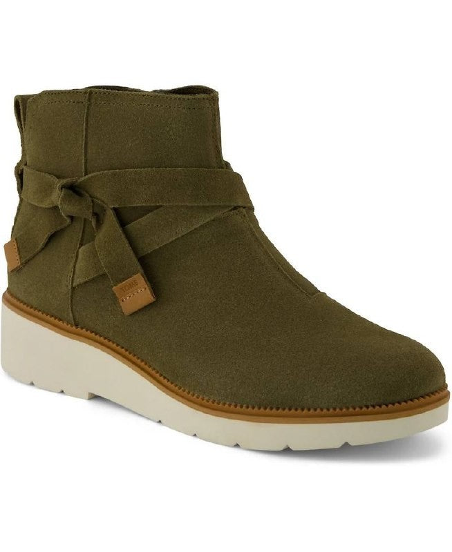 Toms Marlow Wedge Boots 6.5 Military Olive Suede Water‑Repellent NIB msrp$95