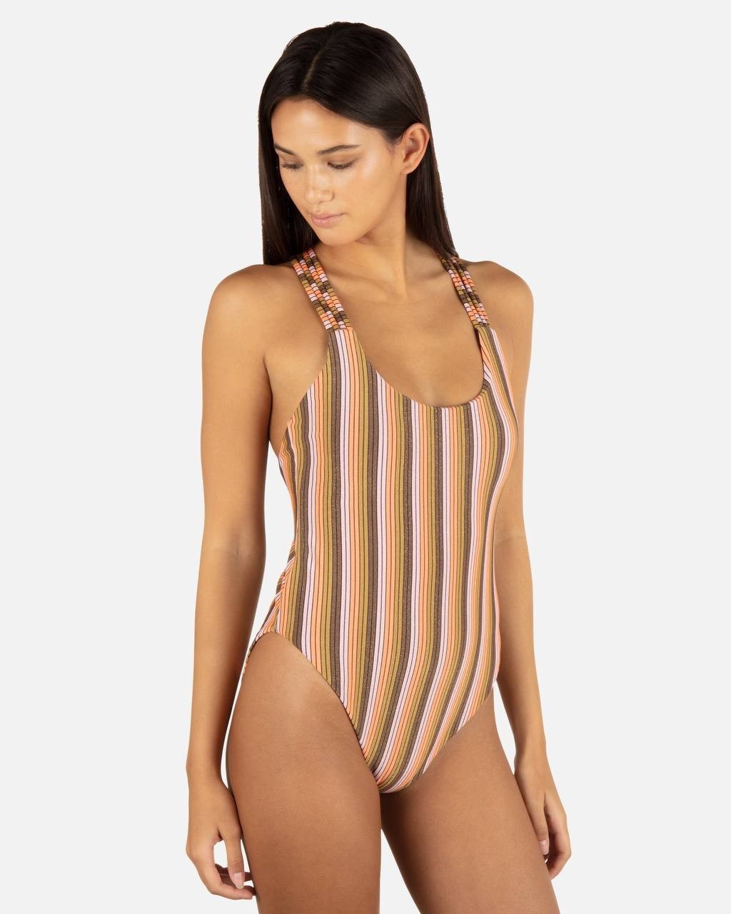 Hurley Sunset Shine Stripe Moderate Crossback One Piece XL NWT $90