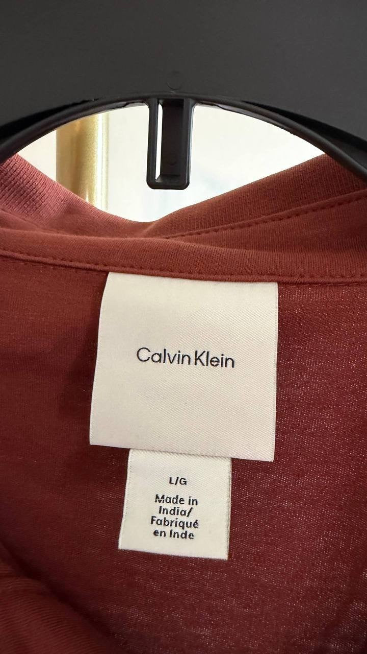 Calvin Klein Men’s Polo Shirt Rust Brown L/G Cotton Blend $89 NWT