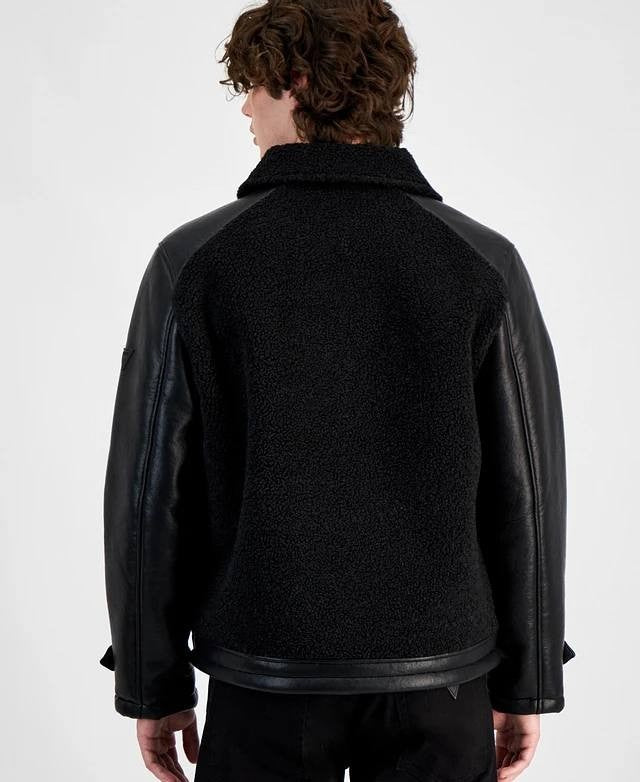 GUESS Men’s Ren Bonded Faux Sherpa Jacket Jet Black XXL NWT $238