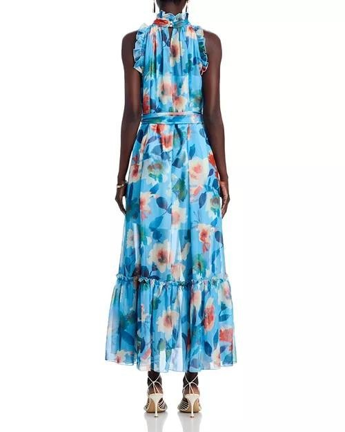 Nancy Yang Floral Maxi Dress Blue Multi Size M NWT Ruffled Skirt Summer Event